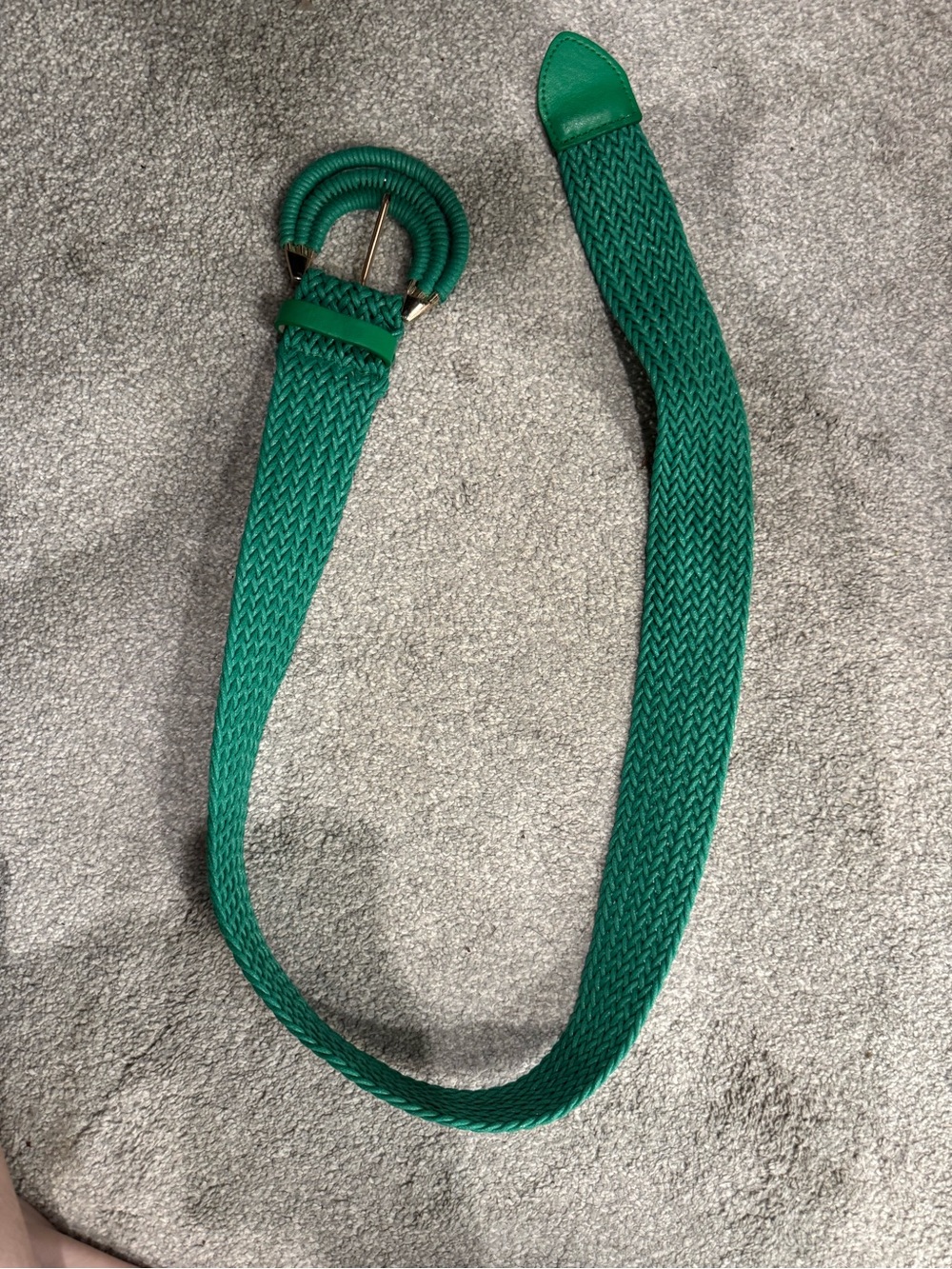 Green Woven Stretch Belt with Round Buckle